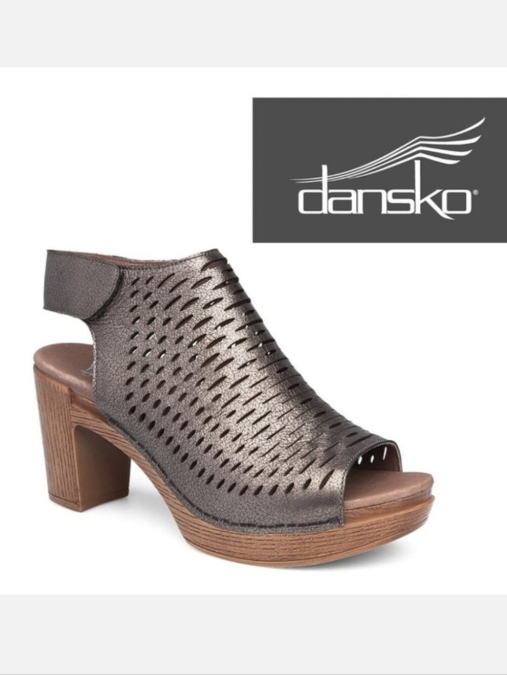 Dansko Danae Woven Pewter Leather Peep-Toe Platform Block Heel Sandals Sz 41 10 - Picture 10 of 12